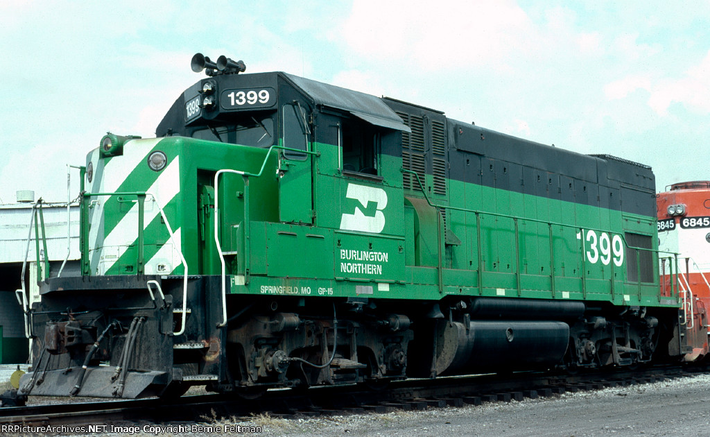 Burlington Northern GP15-1 #1399, one of 25 former Frisco GP15-1's on the roster, in East Thomas Yard 